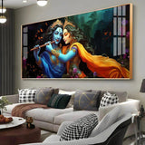 Radha Krishna Playing Bansuri Premium Acrylic Floating Wall Painting - Decor Smart