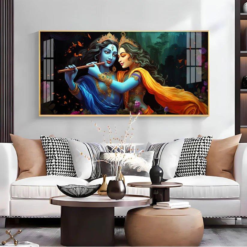 Radha Krishna Playing Bansuri Premium Acrylic Floating Wall Painting - Decor Smart