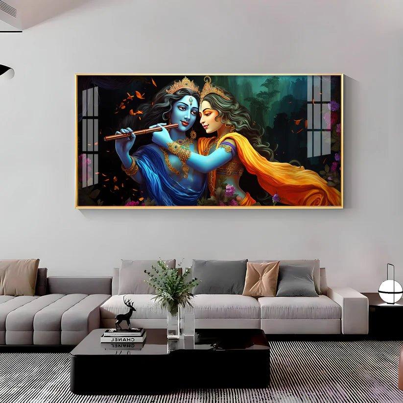 Radha Krishna Playing Bansuri Premium Acrylic Floating Wall Painting - Decor Smart