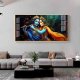 Radha Krishna Playing Bansuri Premium Acrylic Floating Wall Painting - Decor Smart