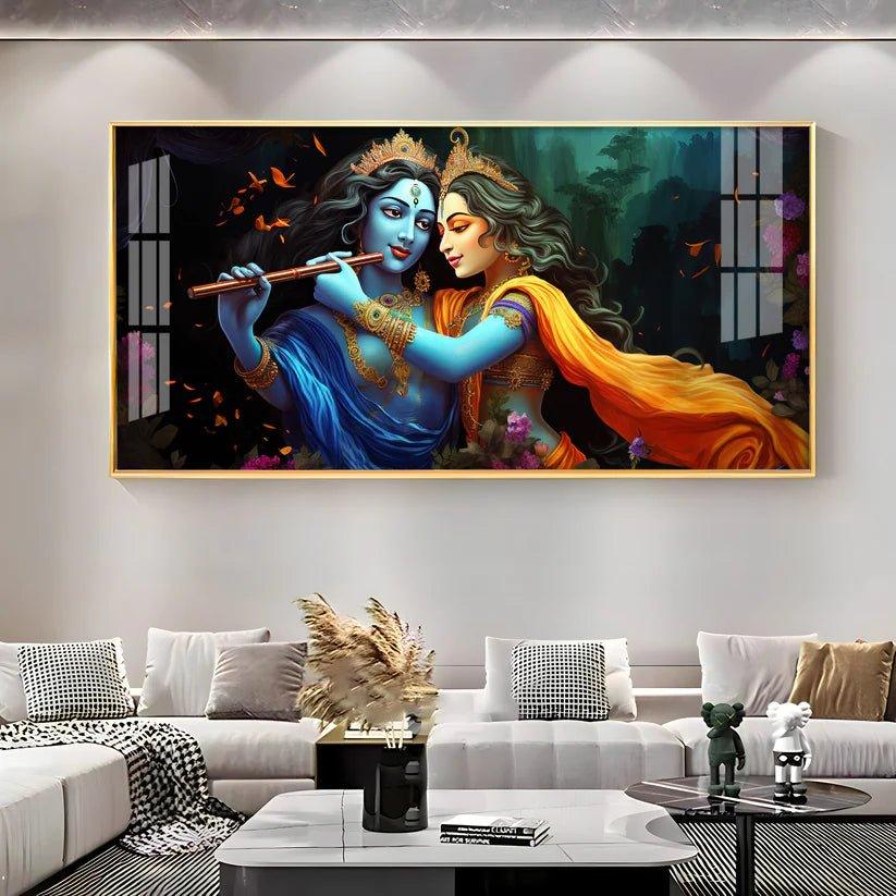 Radha Krishna Playing Bansuri Premium Acrylic Floating Wall Painting - Decor Smart