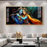 Radha Krishna Playing Bansuri Premium Acrylic Floating Wall Painting - Decor Smart