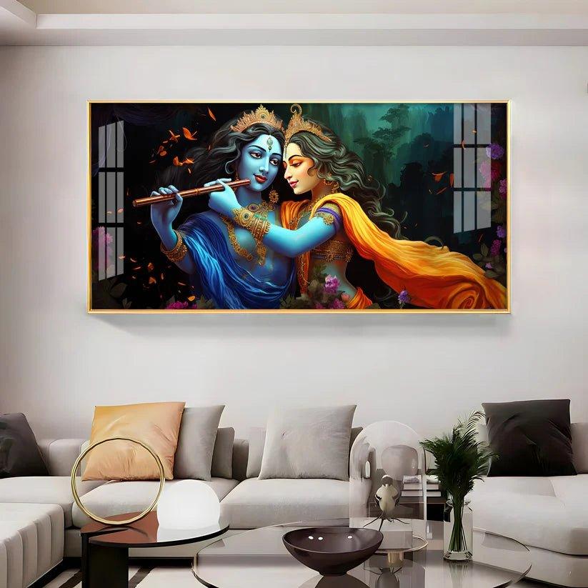 Radha Krishna Playing Bansuri Premium Acrylic Floating Wall Painting - Decor Smart