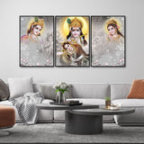 Radha Krishna Premium Floating Canvas Wall Painting Set of Three - Decor Smart