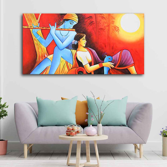 Radha Krishna With Flute Canvas Wall Painting - Decor Smart