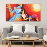 Radha Krishna With Flute Canvas Wall Painting - Decor Smart