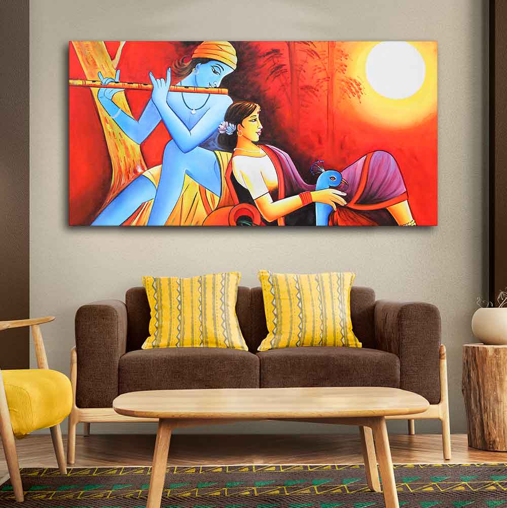 Radha Krishna With Flute Canvas Wall Painting - Decor Smart