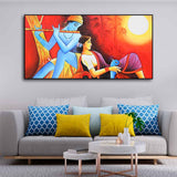 Radha Krishna With Flute Canvas Wall Painting - Decor Smart