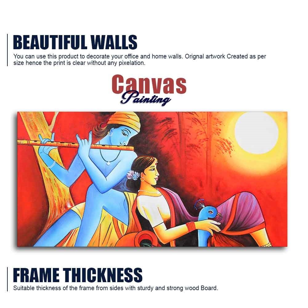 Radha Krishna With Flute Canvas Wall Painting - Decor Smart