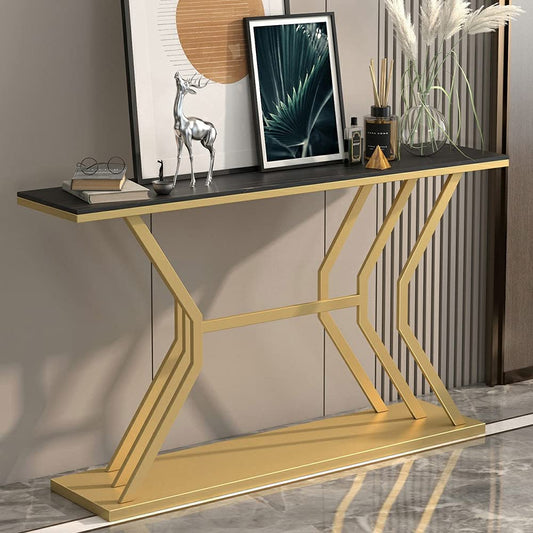 Refined Luxury Black Marble Hallway Console Table - Decor Smart