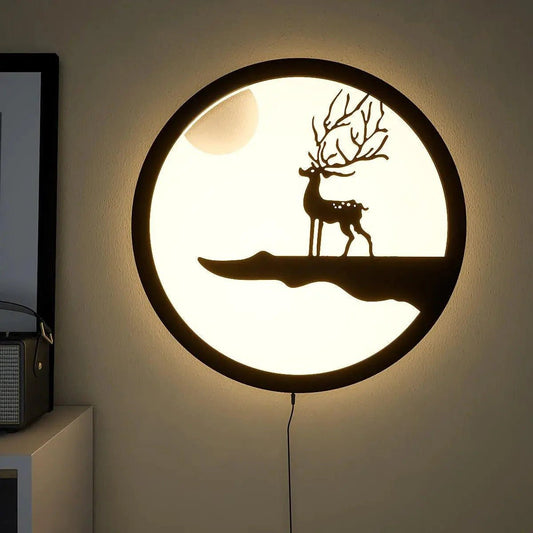 Reindeer Designer Backlit Wooden Wall Decor with LED Night Light - Decor Smart