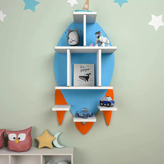 Rocket Shape Wooden Wall Storage Shelf for Kids - Decor Smart
