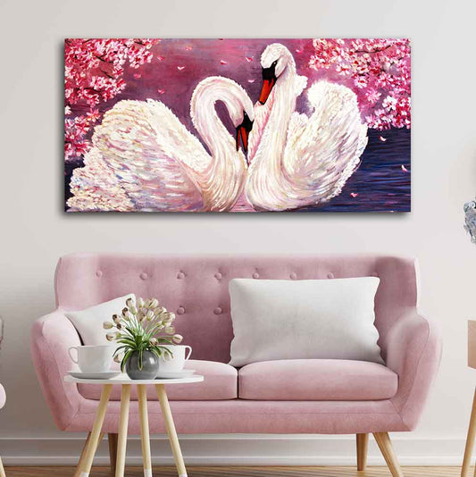 Romantic Couple of Swans Canvas Wall Painting - Decor Smart