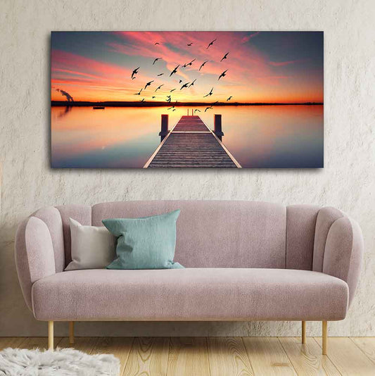 Romantic Wooden Jetty in Sunset Canvas wall Painting - Decor Smart