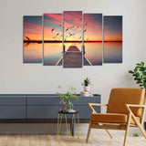 Romantic Wooden Jetty in Sunset Canvas wall Painting of Five Pieces - Decor Smart