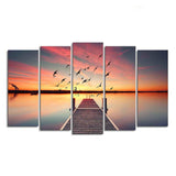 Romantic Wooden Jetty in Sunset Canvas wall Painting of Five Pieces - Decor Smart