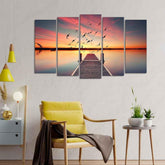 Romantic Wooden Jetty in Sunset Canvas wall Painting of Five Pieces - Decor Smart