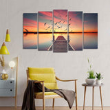 Romantic Wooden Jetty in Sunset Canvas wall Painting of Five Pieces - Decor Smart