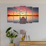 Romantic Wooden Jetty in Sunset Canvas wall Painting of Five Pieces - Decor Smart