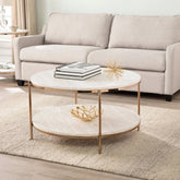 Round Metal Copper Round Coffee Table In Shiny Golden Edge - Decor Smart
