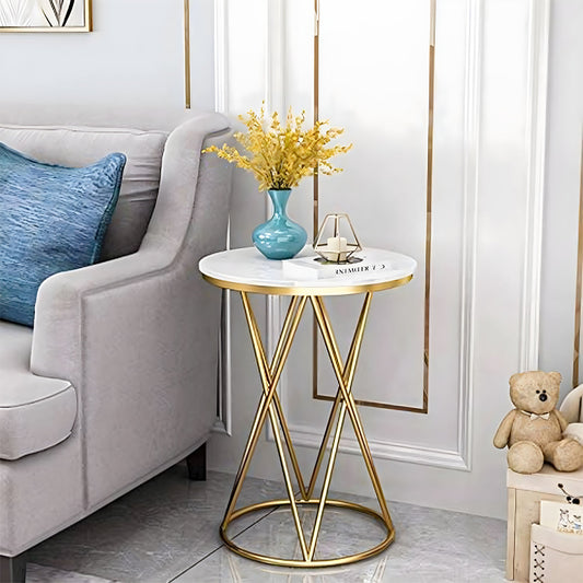 Rounded Side End Designer Golden Metal Finish Side Table - Decor Smart