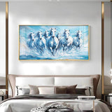 Running Horses Art in River Premium Acrylic Floating Wall Painting - Decor Smart