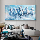 Running Horses Art in River Premium Acrylic Floating Wall Painting - Decor Smart