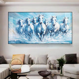 Running Horses Art in River Premium Acrylic Floating Wall Painting - Decor Smart