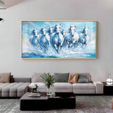 Running Horses Art in River Premium Acrylic Floating Wall Painting - Decor Smart