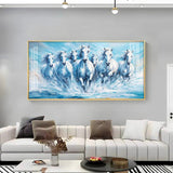 Running Horses Art in River Premium Acrylic Floating Wall Painting - Decor Smart