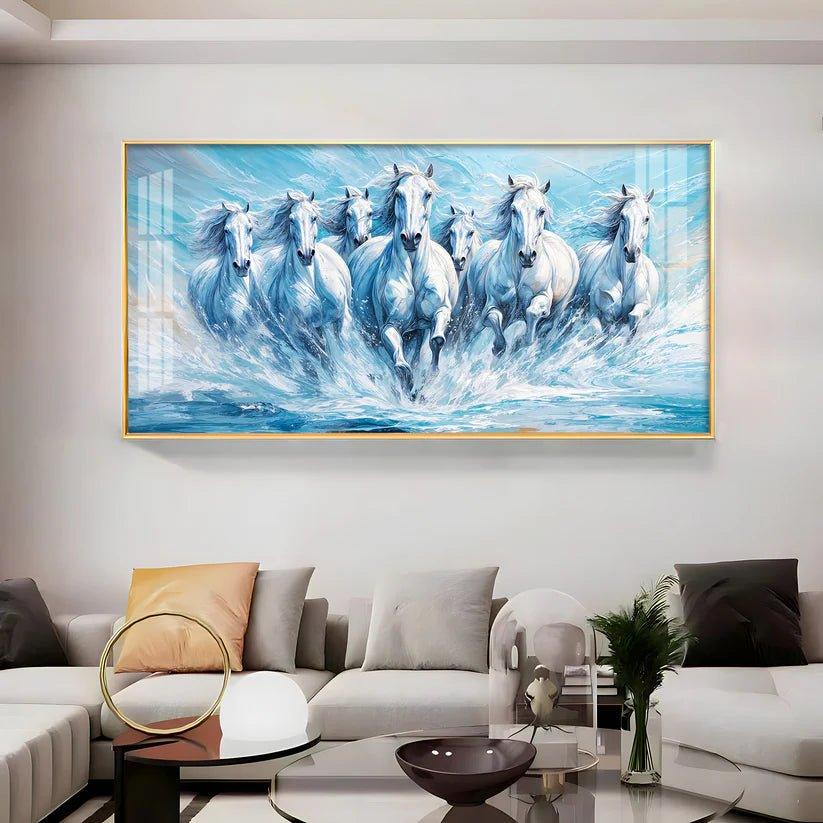 Running Horses Art in River Premium Acrylic Floating Wall Painting - Decor Smart