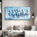 Running Horses Art in River Premium Acrylic Floating Wall Painting - Decor Smart