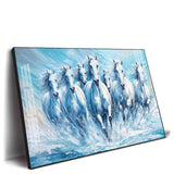 Running Horses Art in River Premium Acrylic Floating Wall Painting - Decor Smart
