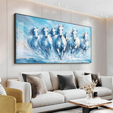 Running Horses Art in River Premium Acrylic Floating Wall Painting - Decor Smart