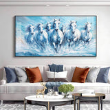 Running Horses Art in River Premium Acrylic Floating Wall Painting - Decor Smart