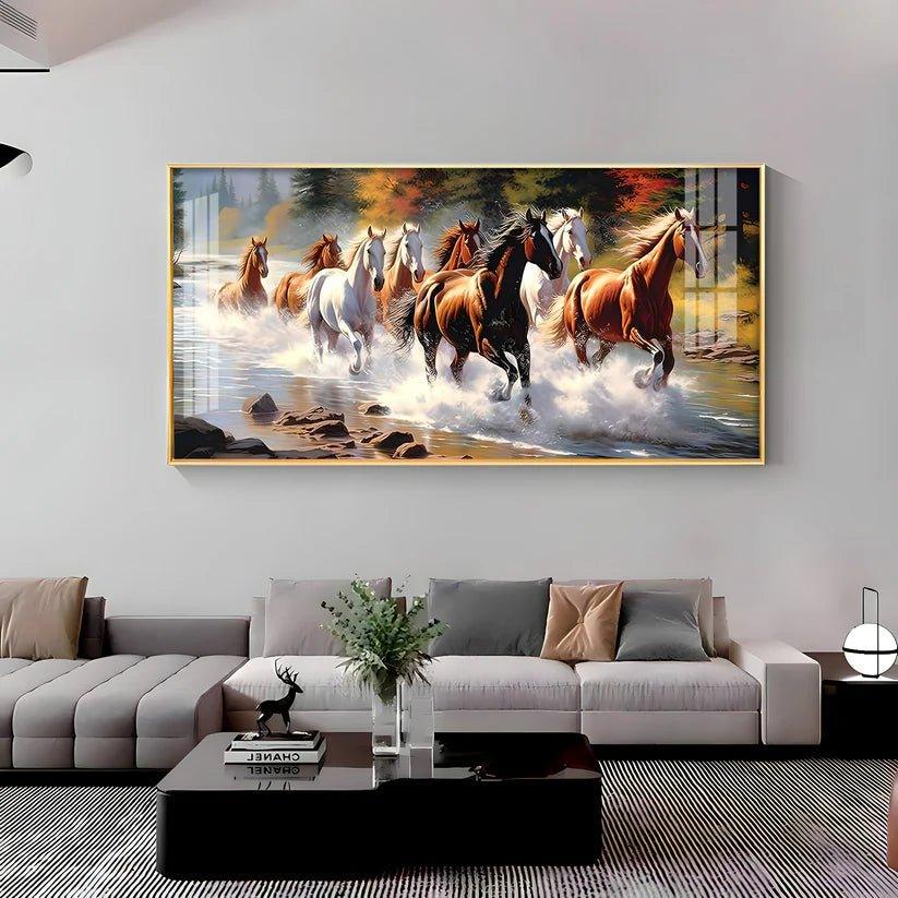 Running Horses in River Premium Acrylic Floating Wall Painting - Decor Smart