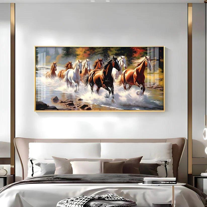 Running Horses in River Premium Acrylic Floating Wall Painting - Decor Smart