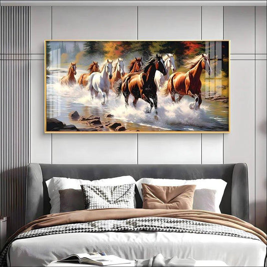 Running Horses in River Premium Acrylic Floating Wall Painting - Decor Smart