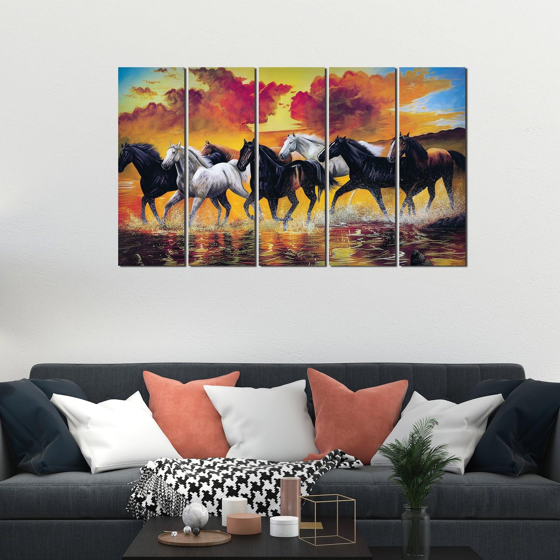 Running Seven Horses Canvas Wall Painting 5 Pieces - Decor Smart