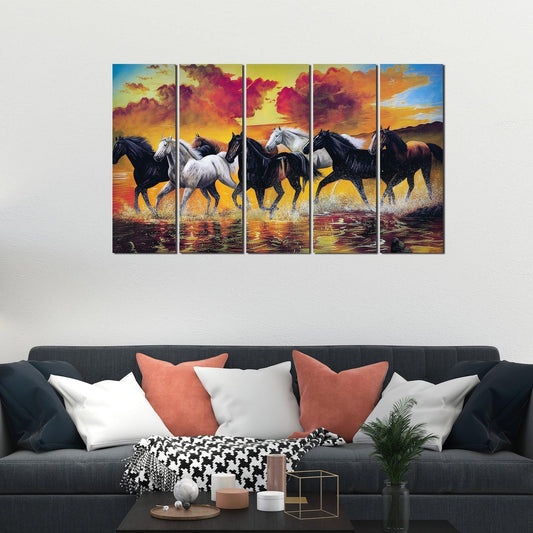 Running Seven Horses Canvas Wall Painting 5 Pieces - Decor Smart