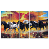 Running Seven Horses Canvas Wall Painting 5 Pieces - Decor Smart
