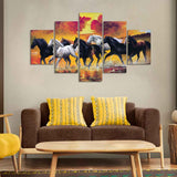 Running Seven Horses Wall Painting Five Pieces - Decor Smart