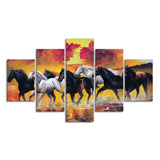Running Seven Horses Wall Painting Five Pieces - Decor Smart