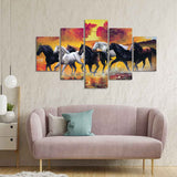 Running Seven Horses Wall Painting Five Pieces - Decor Smart