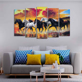 Running Seven Horses Wall Painting of Five Pieces - Decor Smart