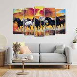 Running Seven Horses Wall Painting of Five Pieces - Decor Smart