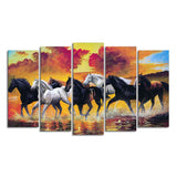 Running Seven Horses Wall Painting of Five Pieces - Decor Smart
