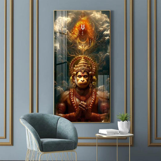 Sankatmochan Hanuman Premium Acrylic Floating Vertical Wall Painting - Decor Smart