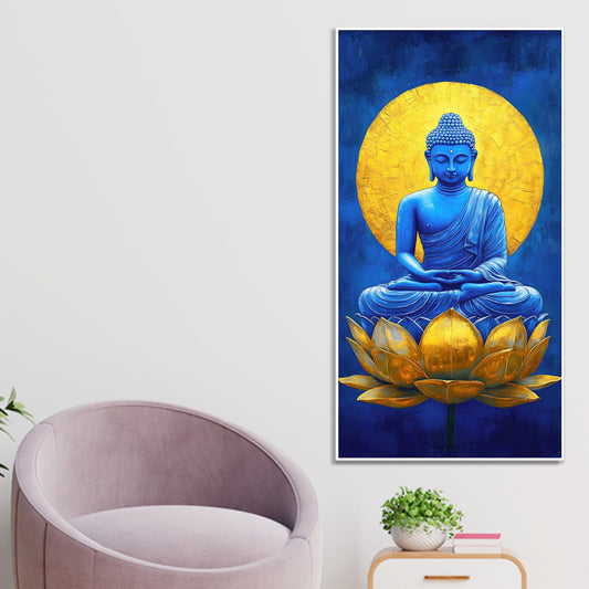 Serene Meditating Buddha on Golden Lotus Flower Canvas Wall Painting - Decor Smart