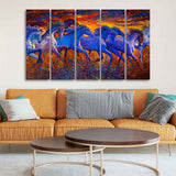 Seven Horse Running in Field Five Pieces Canvas wall Painting - Decor Smart